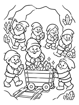 Free printable Seven Dwarfs Mining Crystals coloring page