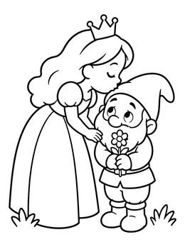 Free printable Princess Kissing A Shy Dwarf coloring page