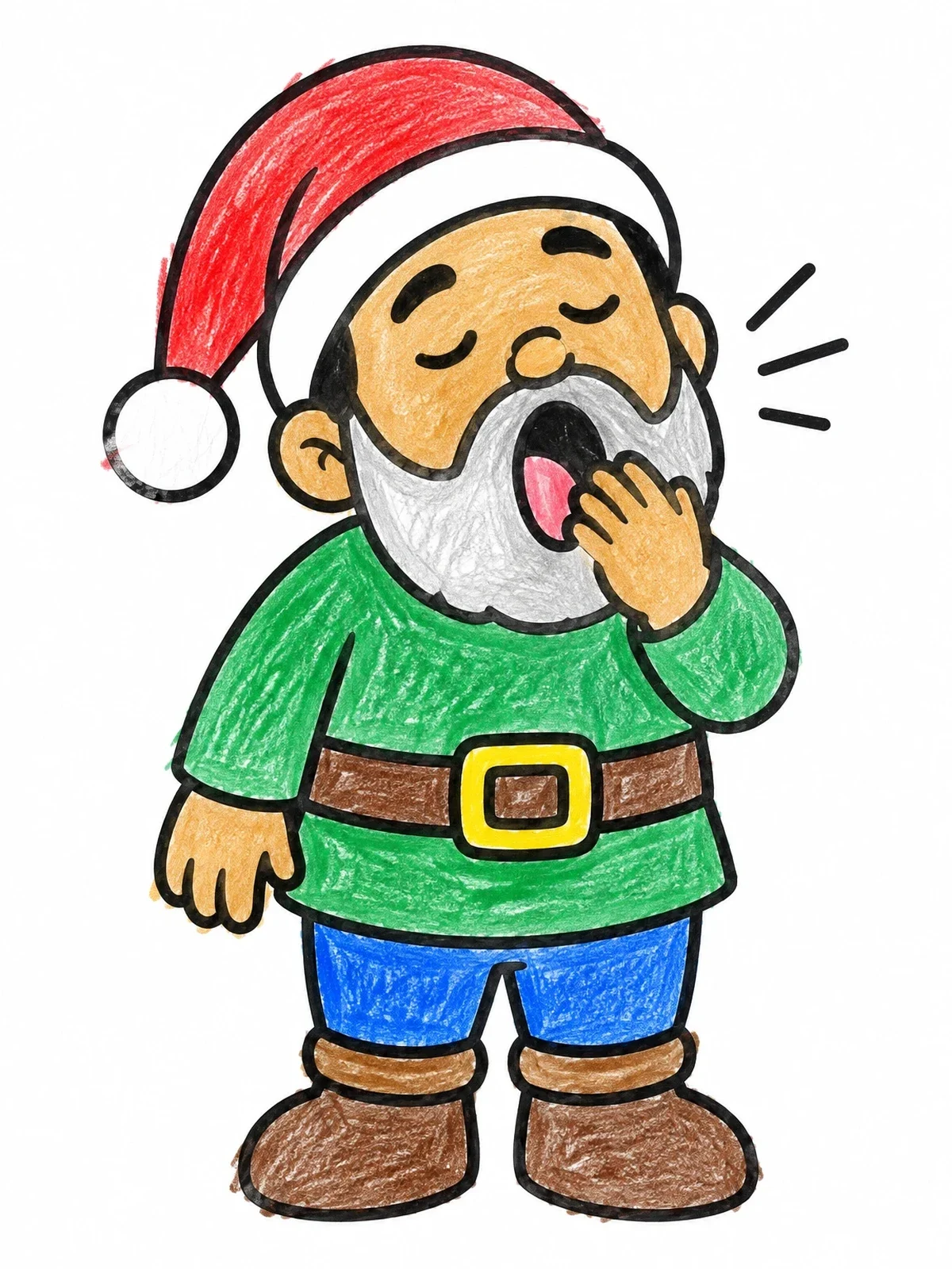 Colored example of the Sleepy Yawning Dwarf With Cap coloring page