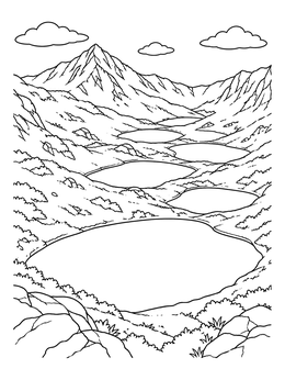 Free printable Seven Rila Lakes Mountain Landscape coloring page