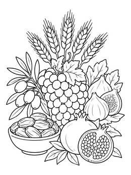 Free printable Seven Species Of Israel Harvest coloring page
