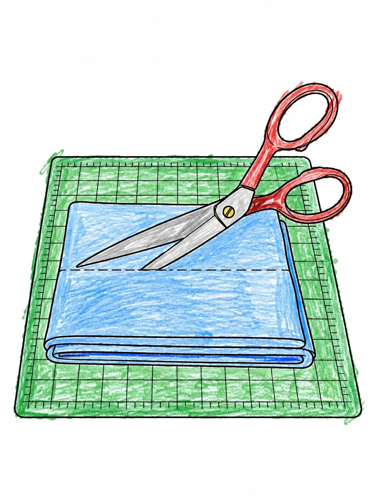 Colored example of the Tailor Shears On Cutting Mat coloring page