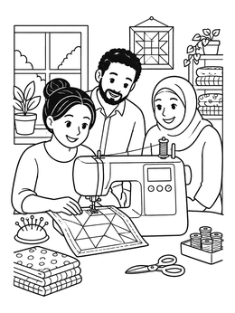 Free printable Sewing Together At The Machine coloring page