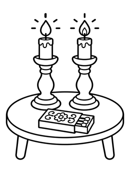 Free printable Shabbat Candles And Matchbox On Table coloring page