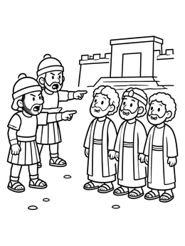 Free printable Babylonian Soldiers Accusing Three Faithful Friends coloring page