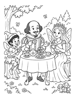 Free printable William Shakespeare Tea Party With Fairies coloring page