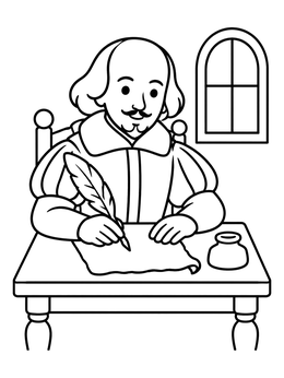 Free printable William Shakespeare Writing At Desk coloring page