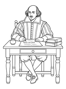 Free printable William Shakespeare Writing At Desk coloring page