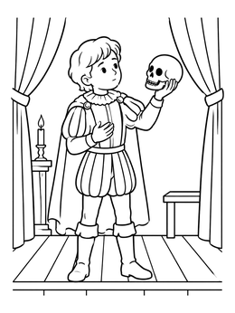 Free printable Young Hamlet Holding A Skull On Stage coloring page
