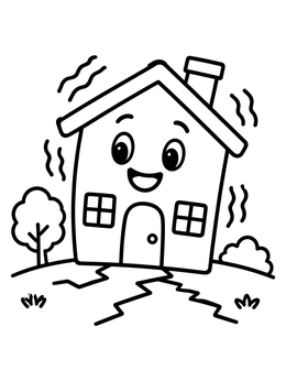 Free printable Shaking Cartoon House Earthquake coloring page
