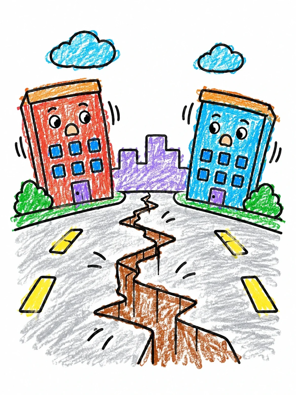 Colored example of the Shaking City Buildings During Earthquake coloring page