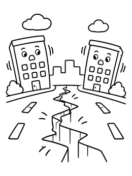 Free printable Shaking City Buildings During Earthquake coloring page