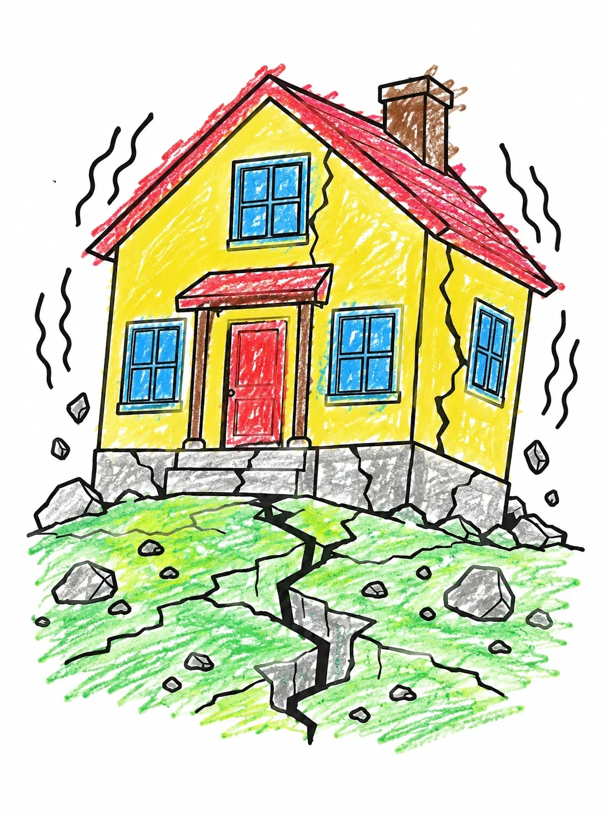 Colored example of the Shaking House During Earthquake coloring page