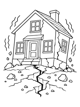 Free printable Shaking House During Earthquake coloring page