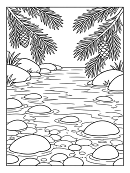 Free printable Shallow River With Pine Needles coloring page
