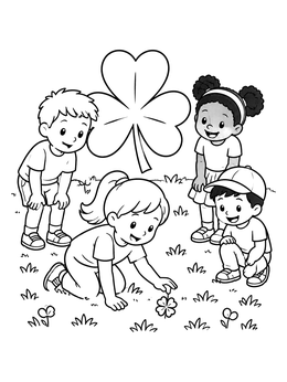 Free printable Children Finding A Lucky Clover coloring page