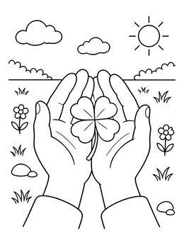 Free printable Hands Holding A Lucky Clover coloring page