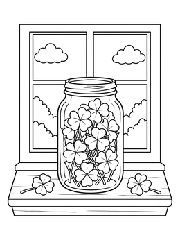 Free printable Jar Of Clovers On Windowsill coloring page