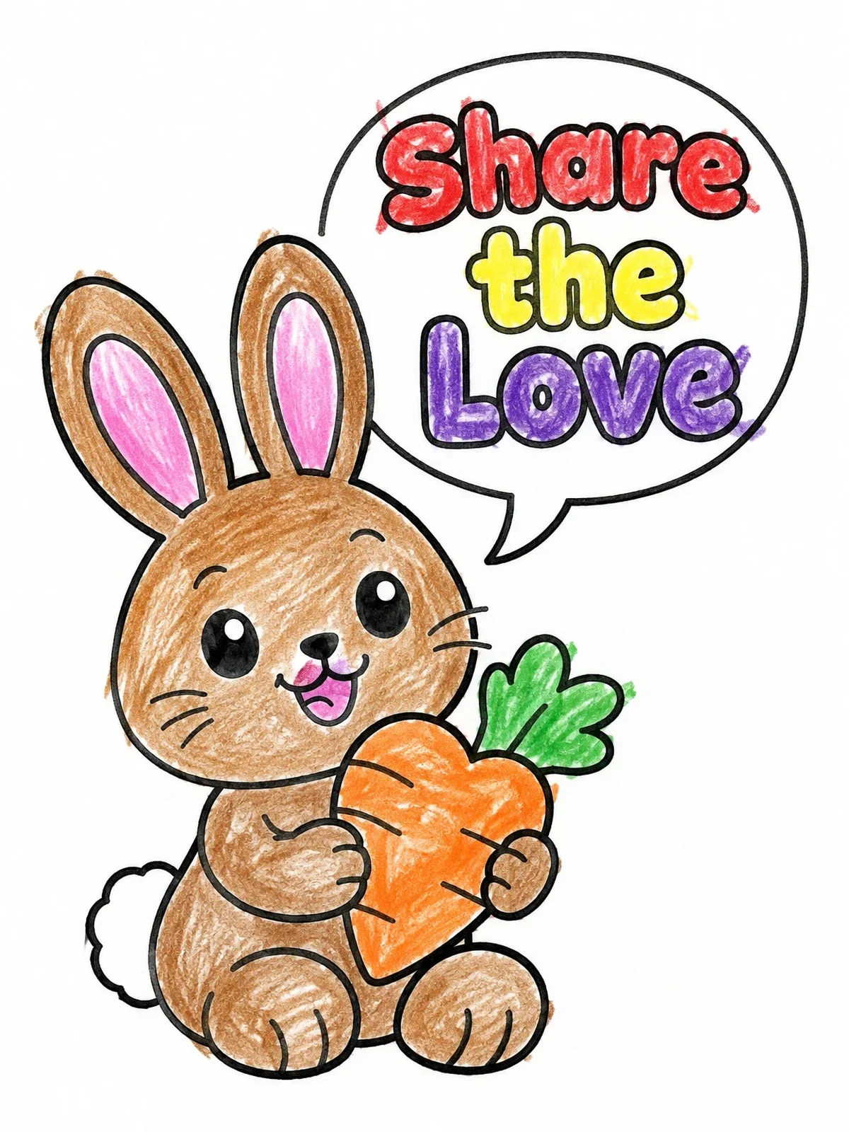 Colored example of the Cute Bunny With Heart Carrot coloring page