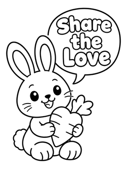 Free printable Cute Bunny With Heart Carrot coloring page