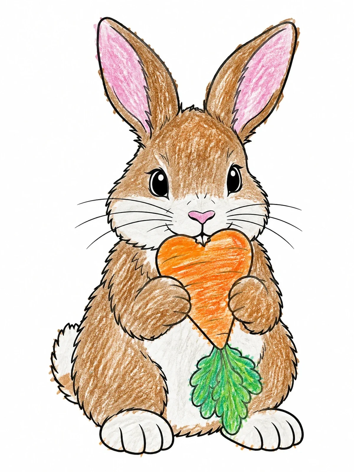 Colored example of the Fluffy Bunny Holding Heart Carrot coloring page