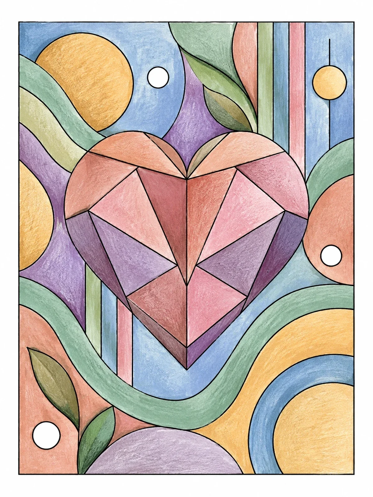 Colored example of the Geometric Faceted Heart Art coloring page