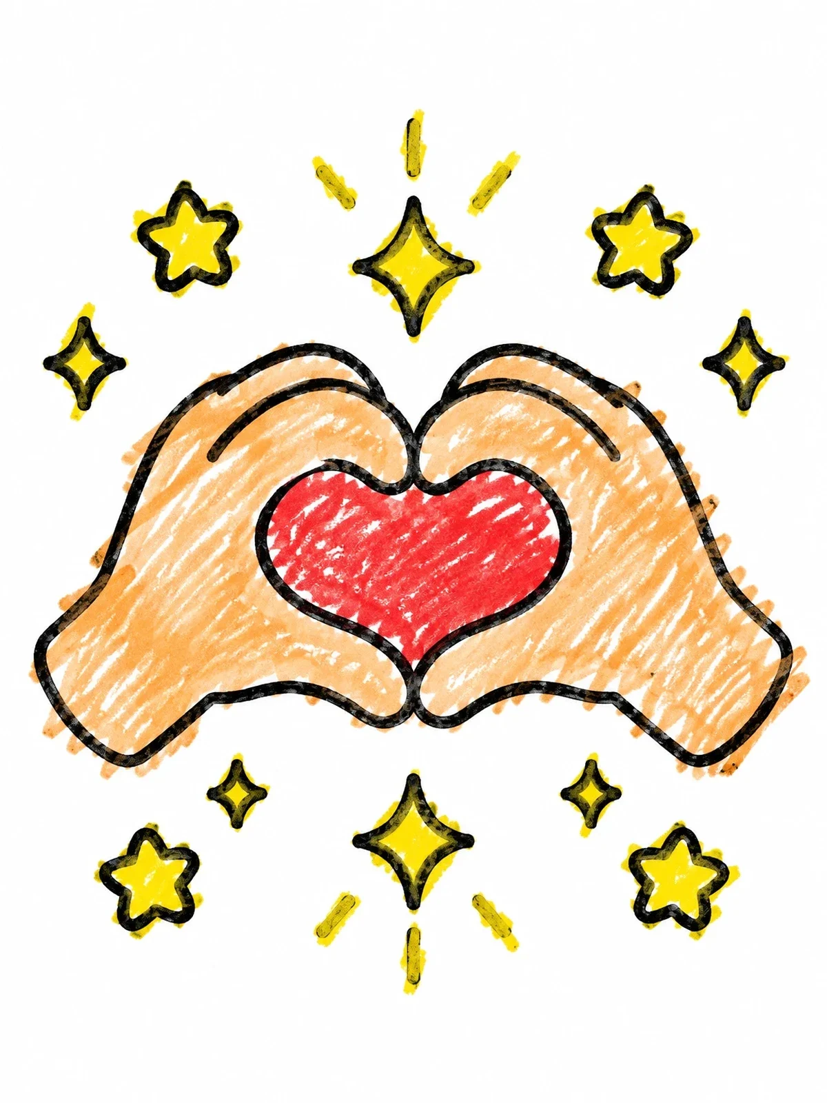Colored example of the Heart Hands With Shining Stars coloring page