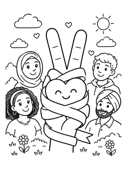 Free printable Peace Sign And Diverse Community coloring page