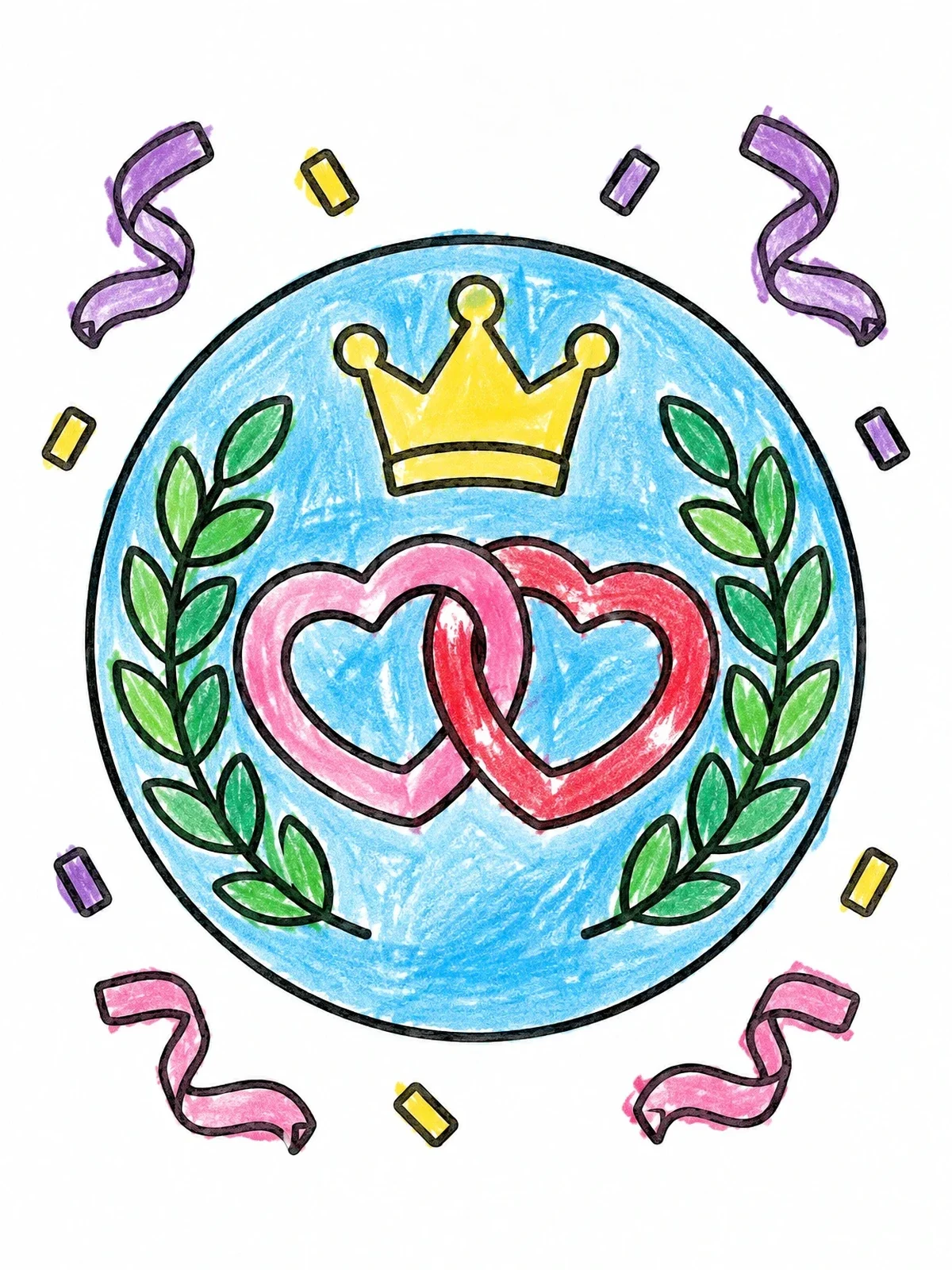 Colored example of the Royal Heart Rings Emblem coloring page