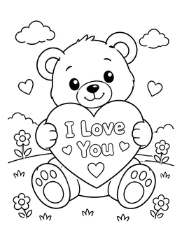 Free printable Teddy Bear Holding I Love You Heart coloring page