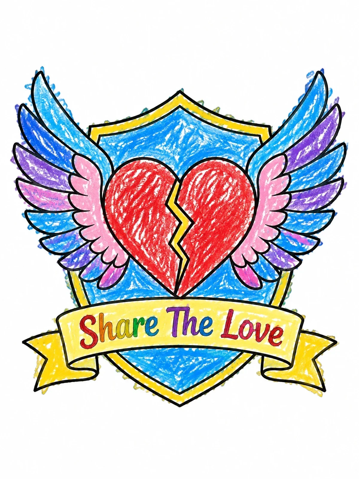 Colored example of the Winged Broken Heart Crest Badge coloring page
