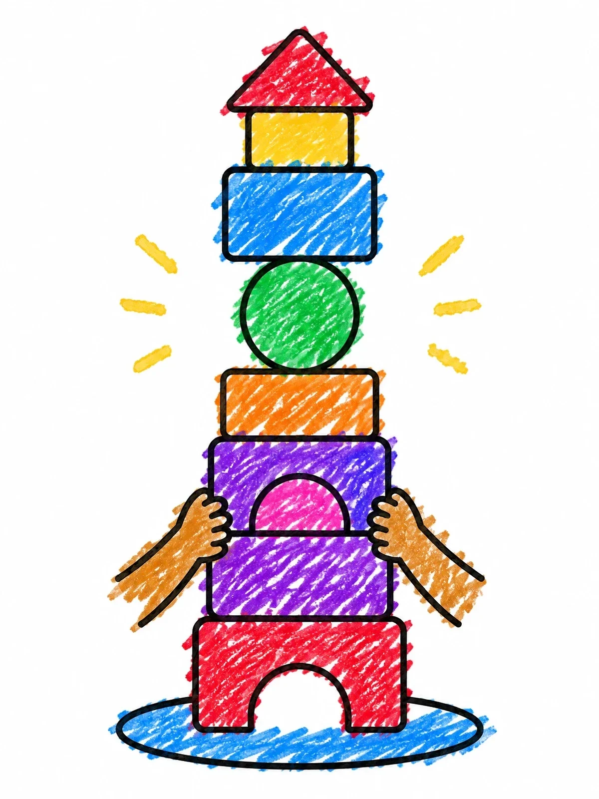 Colored example of the Children Balancing Toy Block Tower coloring page