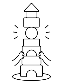 Two hands support a toy tower in this sharing coloring page.