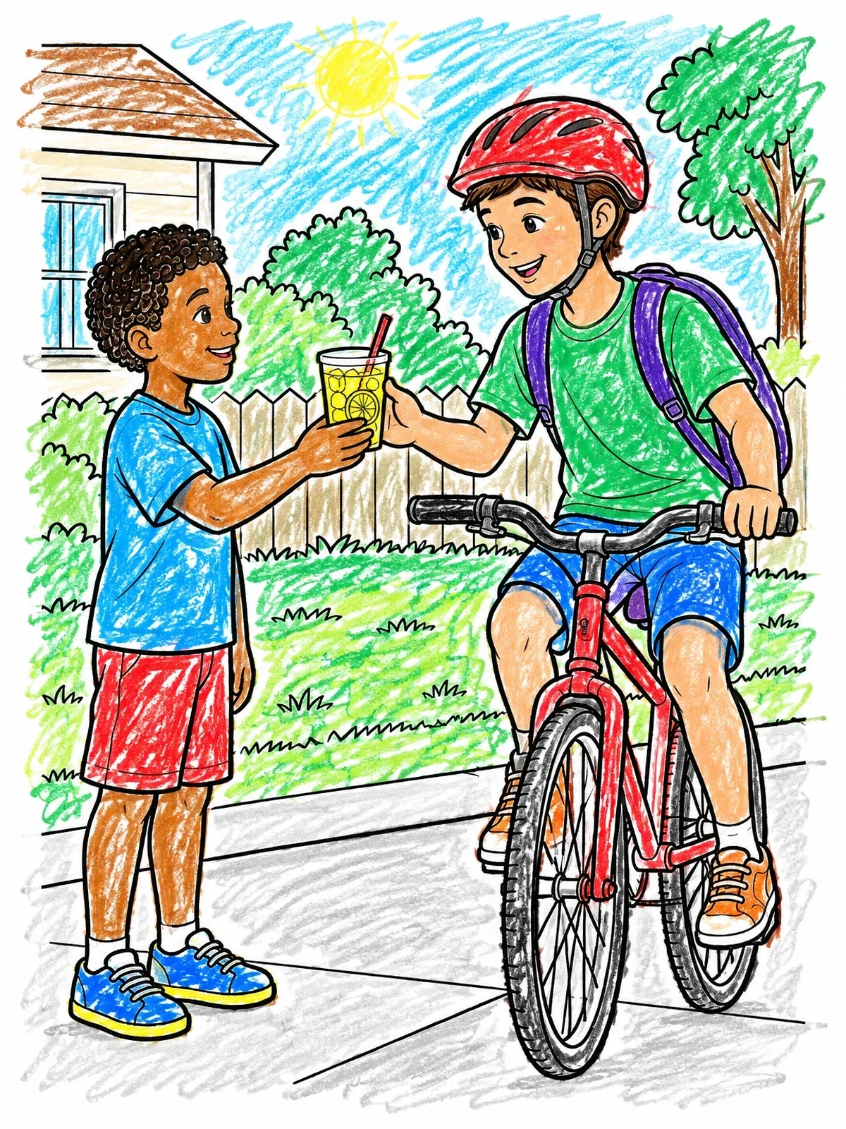 Colored example of the Sharing Cold Lemonade On A Bike Ride coloring page