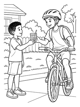 Free printable Sharing Cold Lemonade On A Bike Ride coloring page