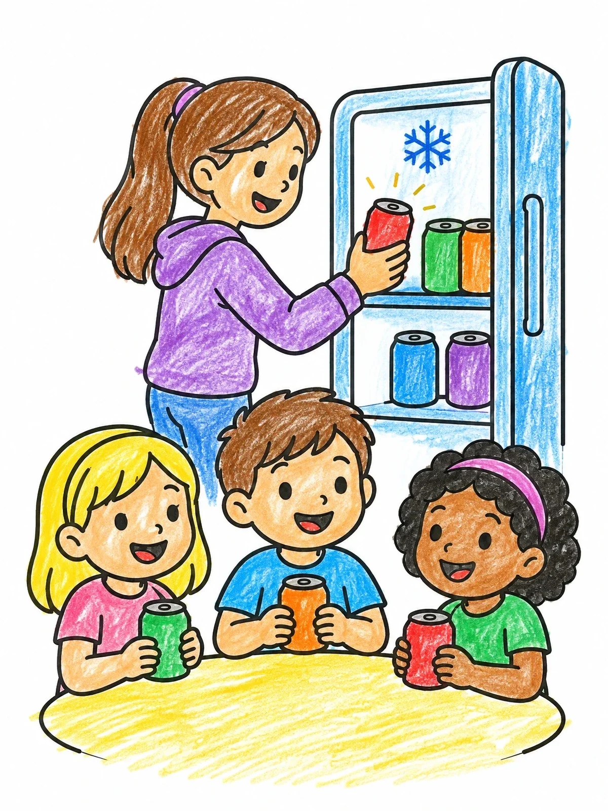 Colored example of the Sharing Cold Soda With Friends coloring page