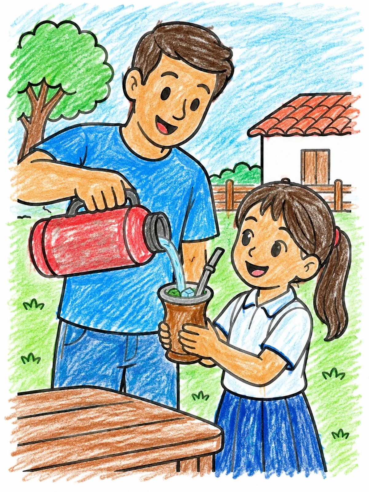 Colored example of the Sharing Tereré Drink In Paraguay coloring page