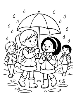 Free printable Sharing An Umbrella In The Rain coloring page