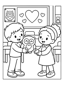 Free printable Sharing A Valentine Owl Plush coloring page
