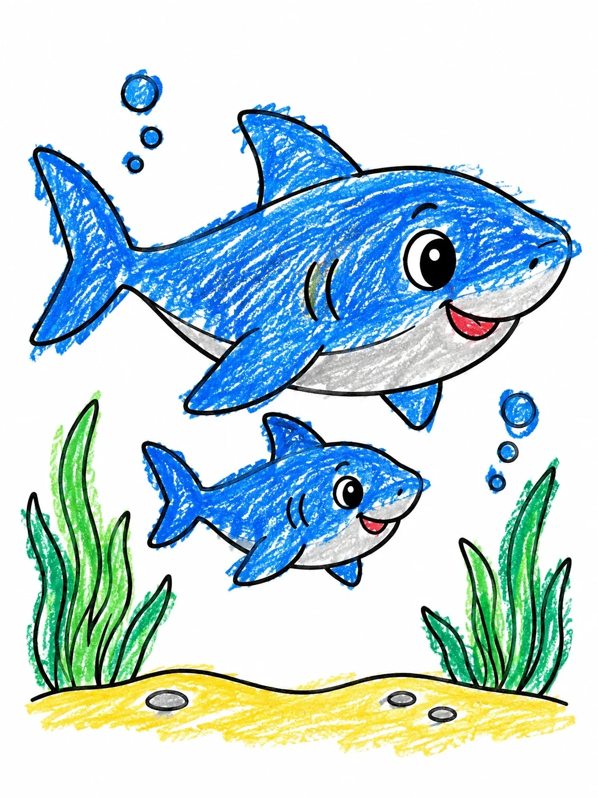 Colored example of the Shark Parent And Pup Swimming coloring page