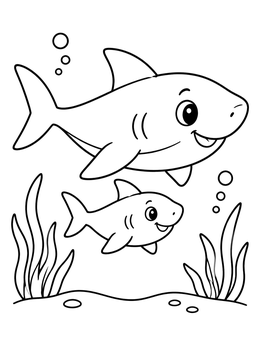 Free printable Shark Parent And Pup Swimming coloring page