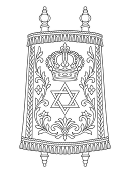 An ornate Torah mantle in this detailed shavuos coloring page.