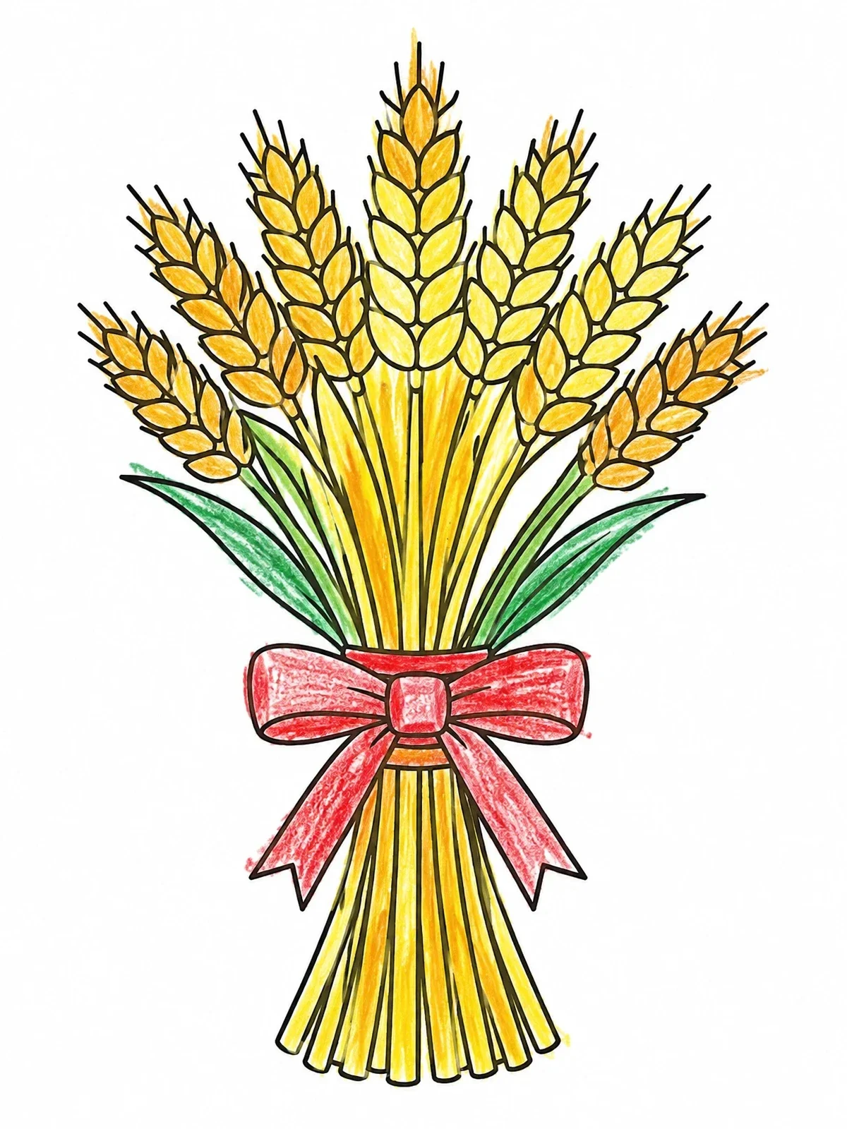 Colored example of the Harvest Wheat Sheaf With Ribbon coloring page