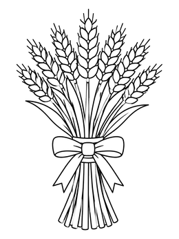 A festive bundle of wheat tied with a bow in this shavuos coloring page.