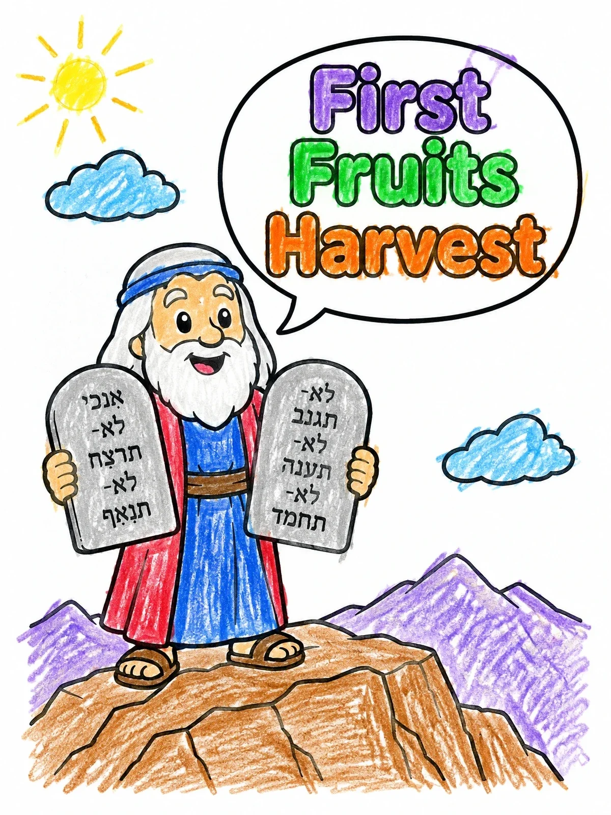 Colored example of the Moses Holding Ten Commandments coloring page