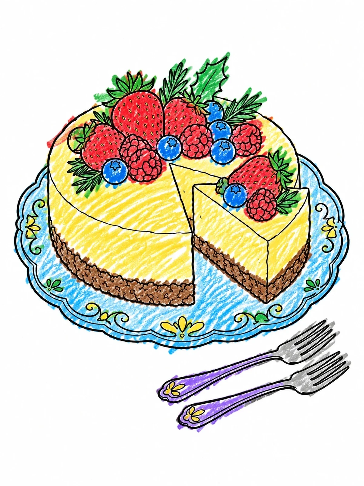 Colored example of the Shavuot Cheesecake With Fresh Berries coloring page