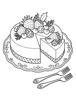 A delicious berry cheesecake on a serving platter features on this shavuos coloring page.