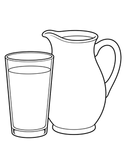 A shavuos coloring page showing a pitcher of milk alongside a full drinking glass.