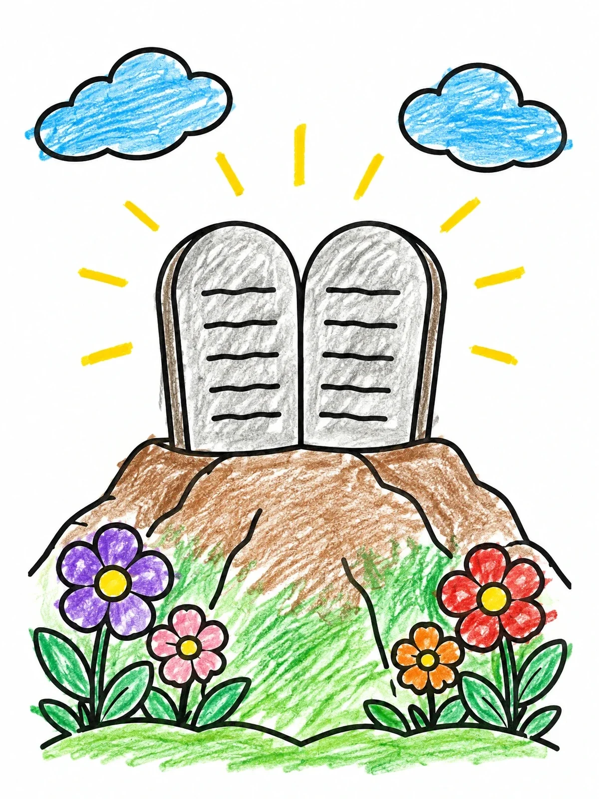 Colored example of the Stone Tablets On Mount Sinai coloring page