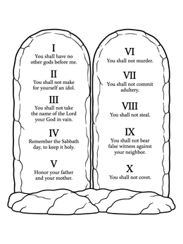 A detailed shavuos coloring page showing the two arched stone tablets of the Ten Commandments.